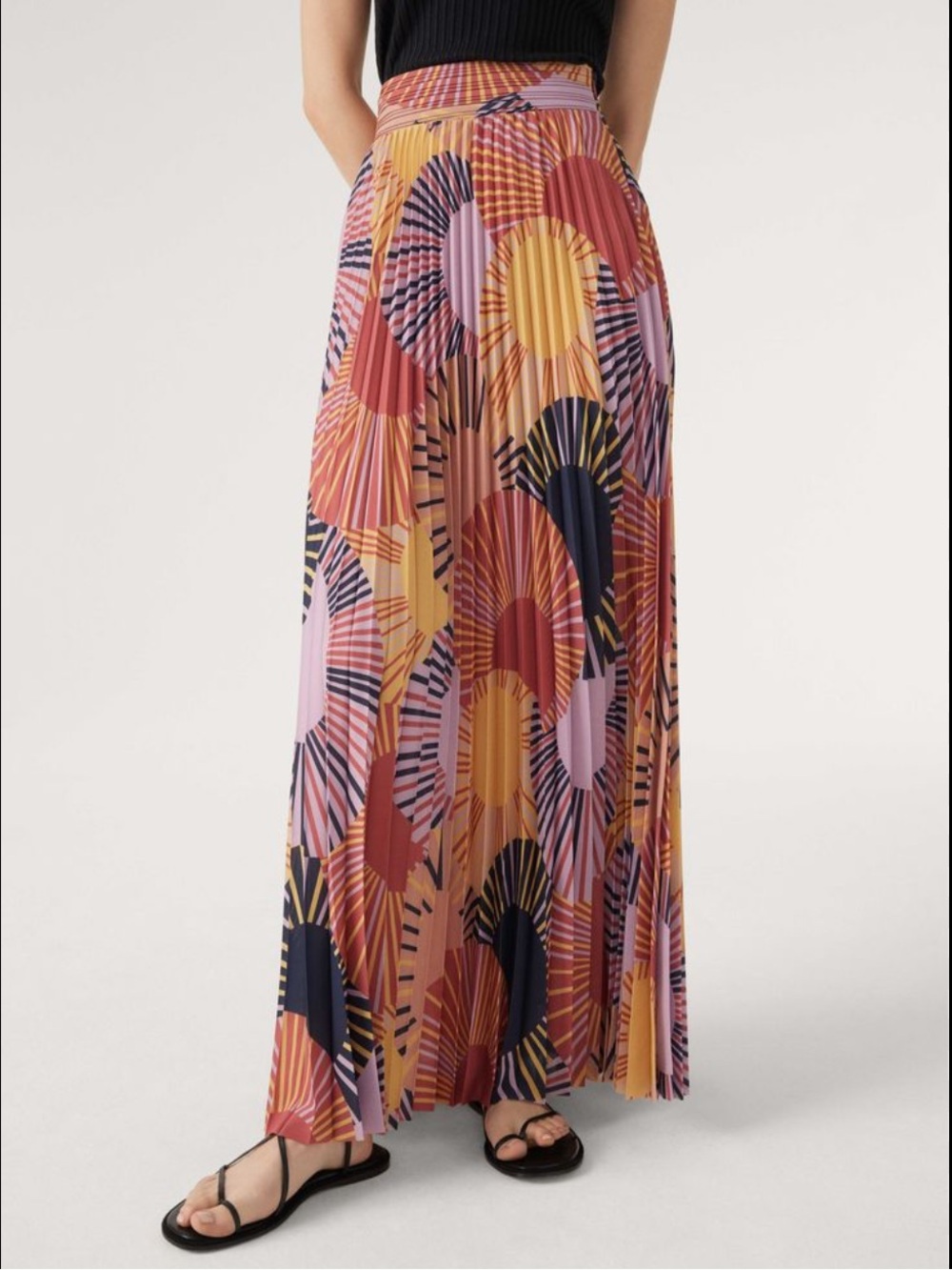 Ba&sh Pleated Geometric Pattern Maxi Skirt